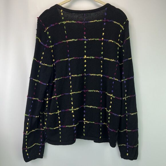 Vtg Christopher & Banks Black Zip Cardigan Sweater Multicolor Grid Knit Size M - Picture 5 of 8
